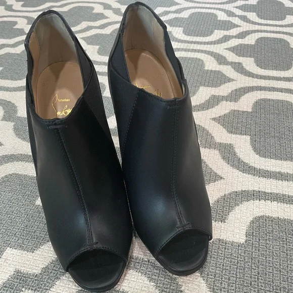 Black Bootstagram Red Sole Peep-Toe Bootie. - Picture 3 of 3